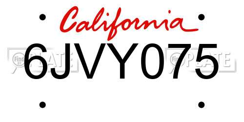 6JVY075 California License Plate