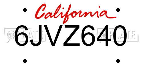6JVZ640 California License Plate