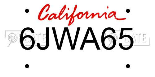 6JWA65 California License Plate