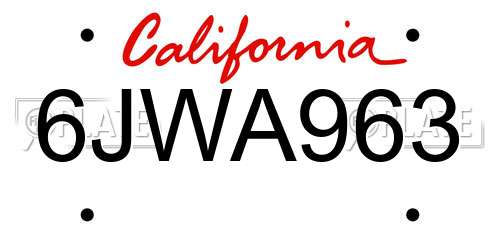 6JWA963 California License Plate