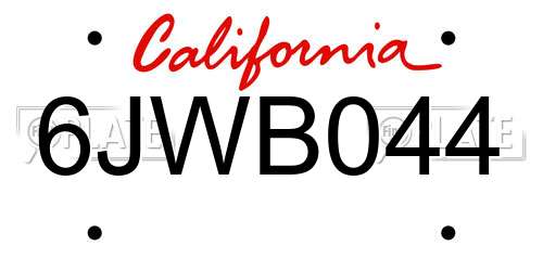 6JWB044 California License Plate