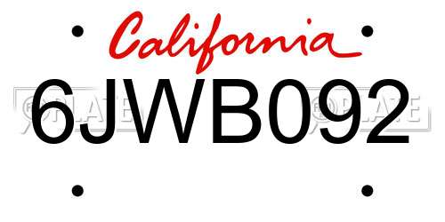 6JWB092 California License Plate