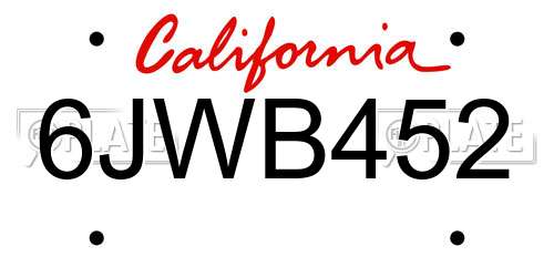 6JWB452 California License Plate