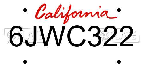 6JWC322 California License Plate