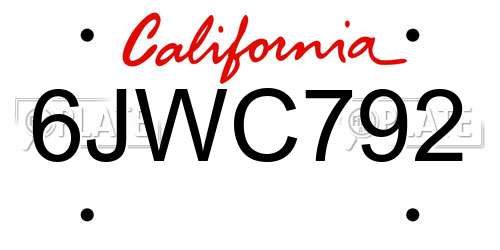 6JWC792 California License Plate