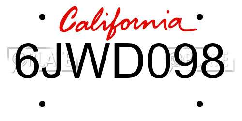 6JWD098 California License Plate