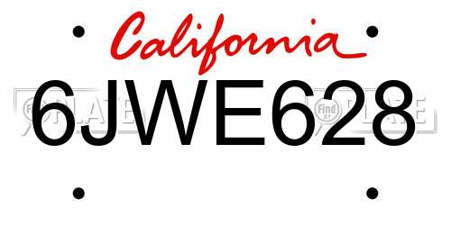 6JWE628 California License Plate