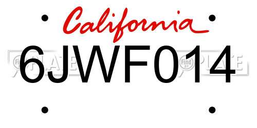 6JWF014 California License Plate