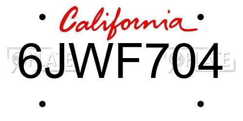 6JWF704 California License Plate