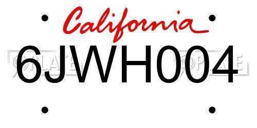 6JWH004 California License Plate