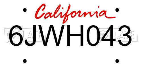 6JWH043 California License Plate