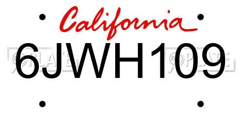 6JWH109 California License Plate