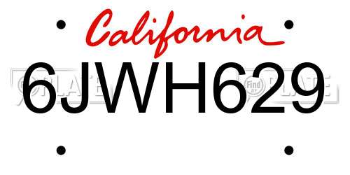 6JWH629 California License Plate
