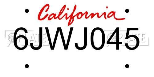 6JWJ045 California License Plate