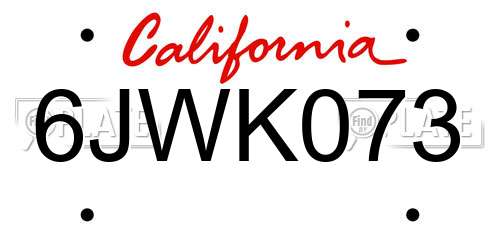 6JWK073 California License Plate