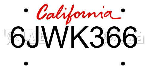 6JWK366 California License Plate