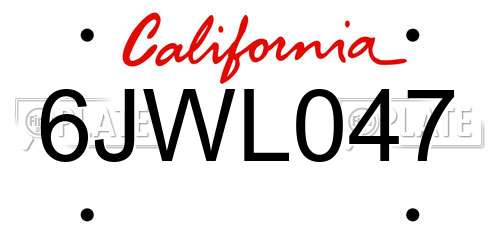 6JWL047 California License Plate
