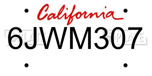 6JWM307 California License Plate