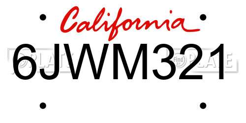 6JWM321 California License Plate