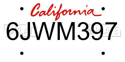 6JWM397 California License Plate