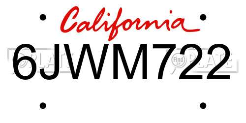 6JWM722 California License Plate