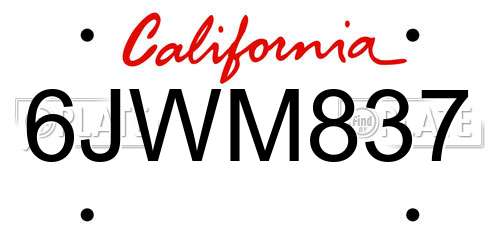 6JWM837 California License Plate
