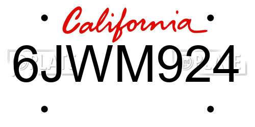 6JWM924 California License Plate
