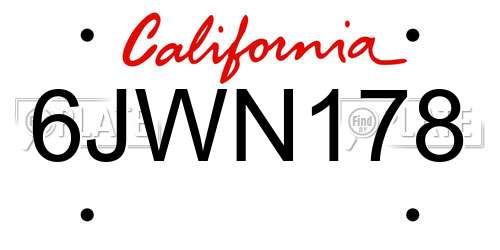 6JWN178 California License Plate