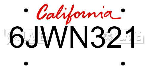 6JWN321 California License Plate