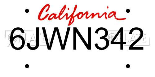 6JWN342 California License Plate