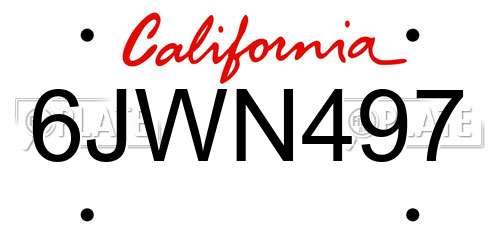 6JWN497 California License Plate
