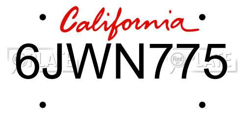 6JWN775 California License Plate
