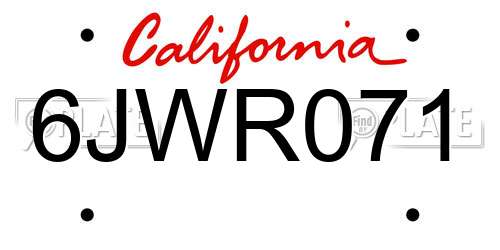 6JWR071 California License Plate