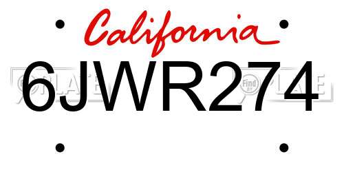 6JWR274 California License Plate