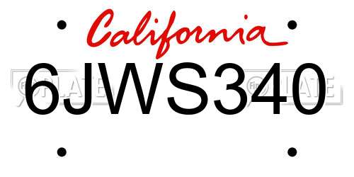 6JWS340 California License Plate