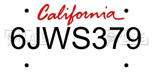 6JWS379 California License Plate