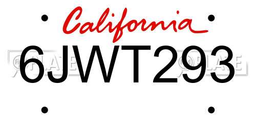 6JWT293 California License Plate