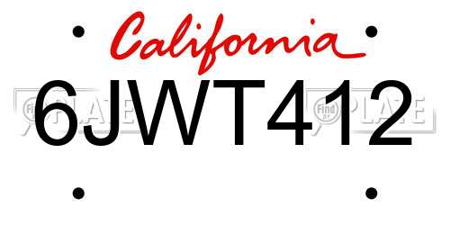 6JWT412 California License Plate