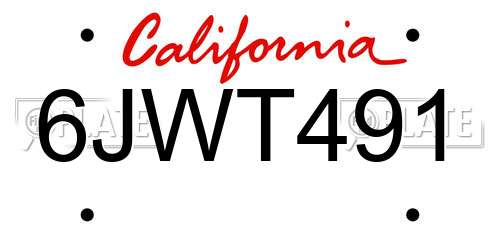 6JWT491 California License Plate