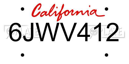 6JWV412 California License Plate