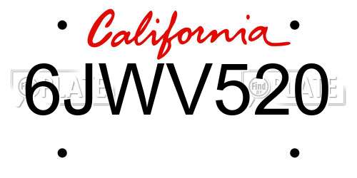 6JWV520 California License Plate