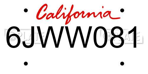 6JWW081 California License Plate