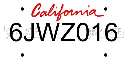 6JWZ016 California License Plate
