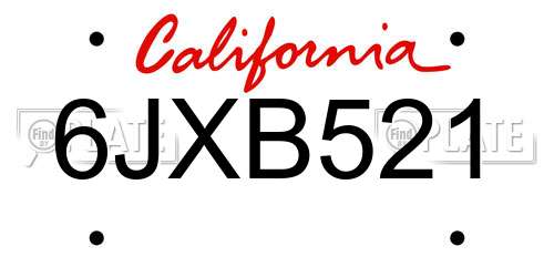 6JXB521 California License Plate