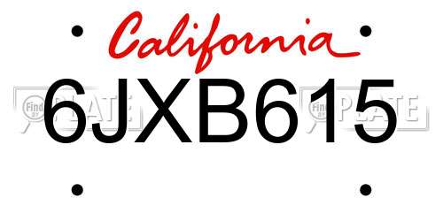 6JXB615 California License Plate