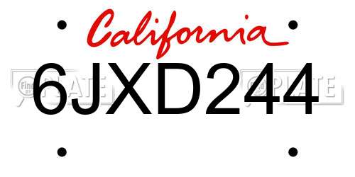 6JXD244 California License Plate