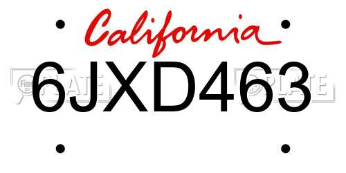 6JXD463 California License Plate