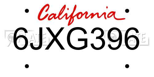 6JXG396 California License Plate