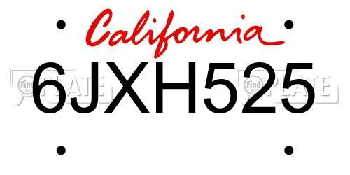 6JXH525 California License Plate