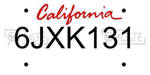 6JXK131 California License Plate